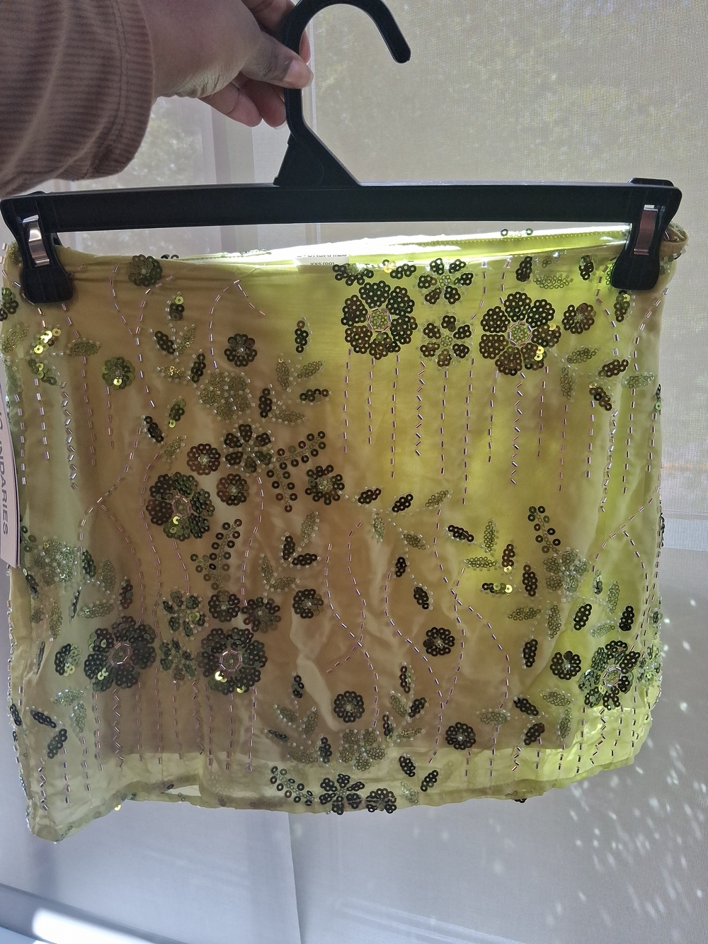 No Boundaries Yellow Sequin Floral Mini Skirt